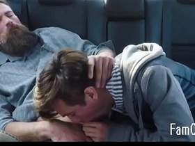 Familydick - nasty little twink sucks his old man's cock in the car outdoors